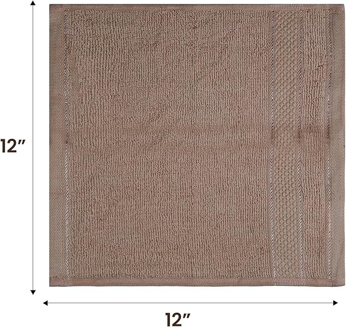 Casa Lino Face Towels & Body Wash Cloths for Showering - 100% Cotton Wash Cloths for Bathroom - Highly Absorbent & Quick Drying Washcloth Set - Cotton Washcloths 24 Pack (12" x 12") - (Brown)