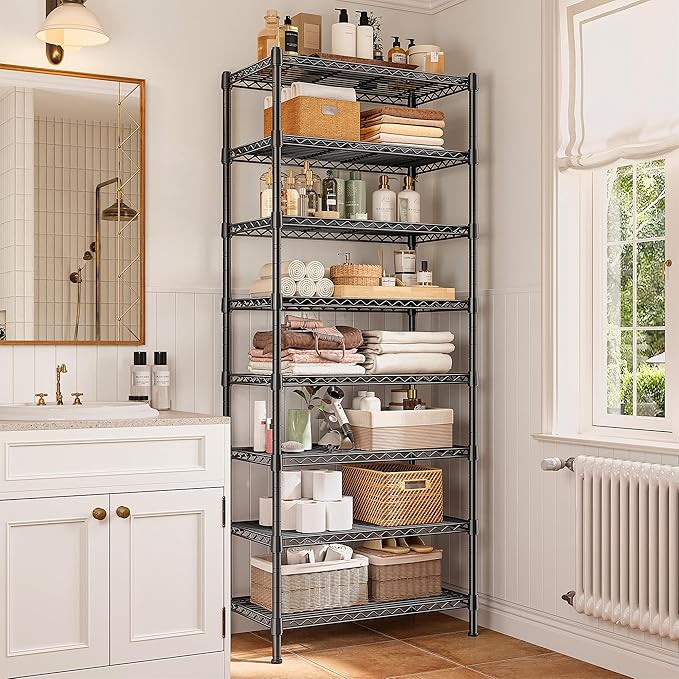 8 Tier Wire Shelving Rack Storage Shelves Loads1200LBS,Metal Shelving Adjustable Unit and Metal Shelf Pantry Shelves Industrial Shelving for Commercial Kitchen Office 72H X 13.8D X 23.6W