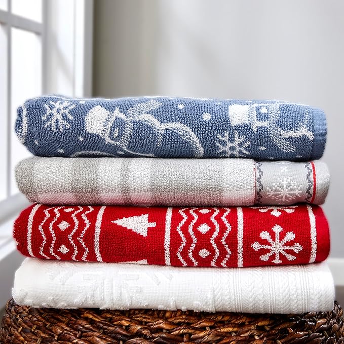 SKL Home Christmas/Winter Top Hat Snowmen Bath Towel, Blue