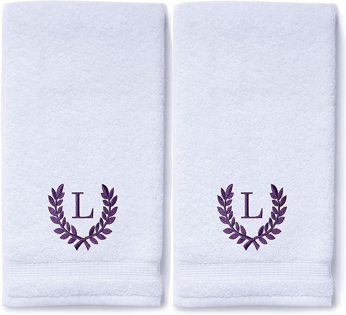 Decorative and Monogrammed Hand Towels for Bathroom Kitchen Makeup | Personalized Gift for Wedding-Bridal | Roman Font Custom Luxury Turkish Towel | Spa Collection, Oversized, 16 X 30 Inch, Set of 2