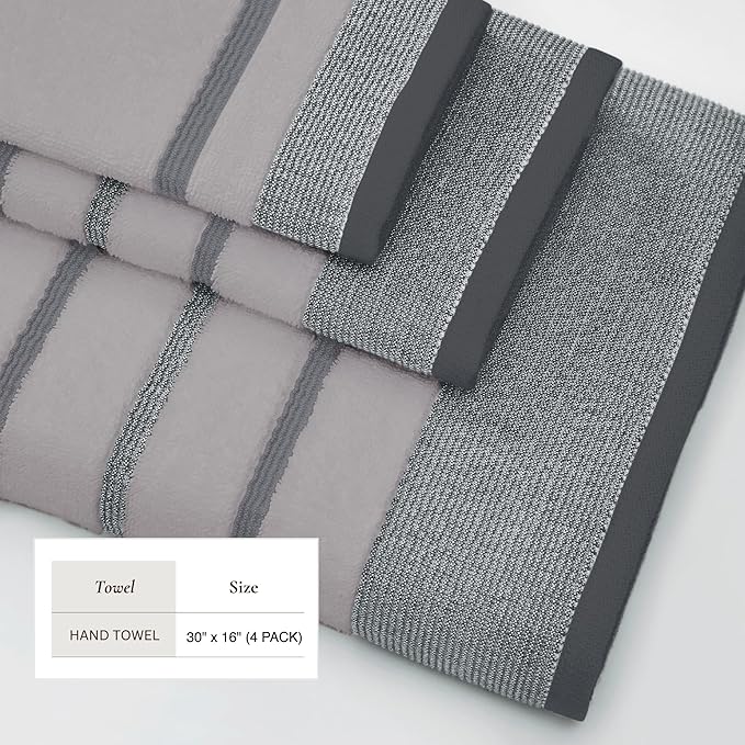 Decorative Hand Towel Set - Luxury Cotton 4 Pack 26x16 Hand Towel Set - Luxurious, Ultra-Soft, Durable Towels for Bathroom Decor (Grey)