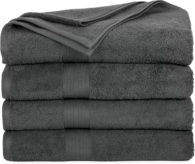 Ample Decor 100% Cotton Bath Towels for Bathroom 30 X 54 Inch 600 GSM Soft Absorbent - 4pcs Grey