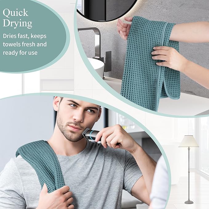 Microfiber Waffle Hand Towels, 4 Pieces, Soft, Absorbent, Fast Drying, Lint Free (Green)