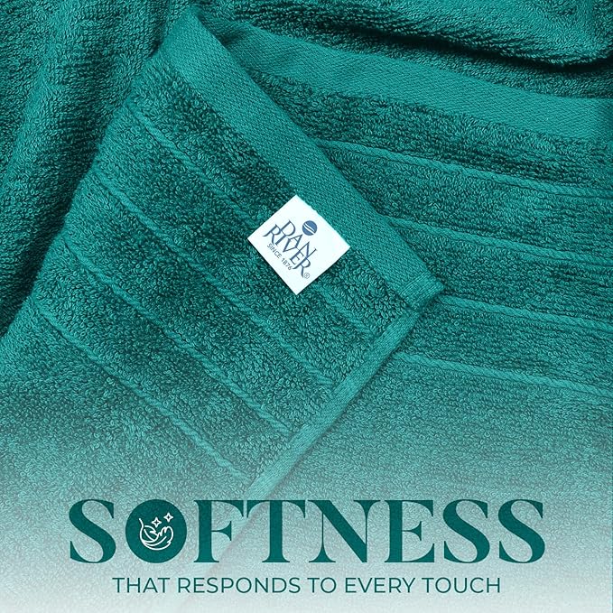 DAN River Extra Large Bath Towels Set of 4, 30 x 60 Inches - 100% Cotton Larger & Lighter Weight Towels for Bathroom - Quicker to Dry, Super Soft & Highly Absorbent Towels for Home, Teal