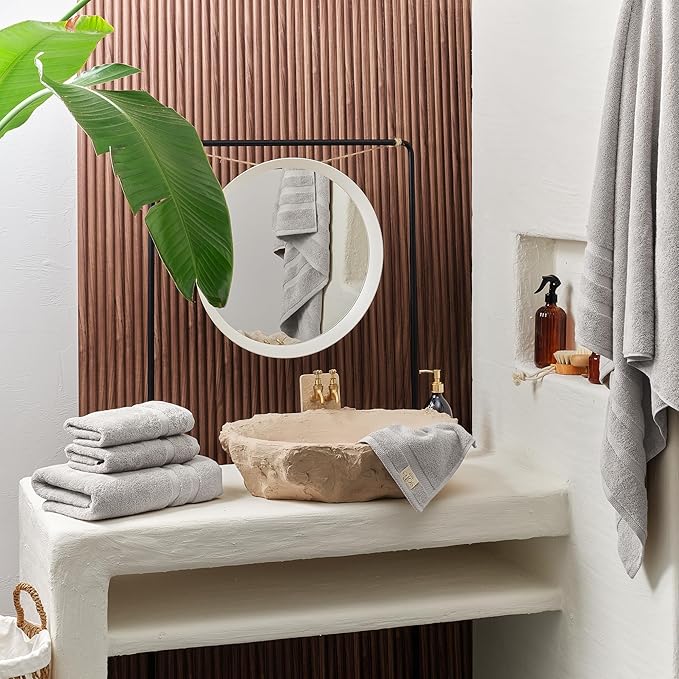 SOFE H&L | Olea Luxury Turkish Cotton Bath Towels Set of 6 : 2 Bath Towels 2 Hand Towels 2 Wash Cloths Cool Gray | Thick, Premium, Soft, Durable, Absorbent - Hotel Quality Towel Sets for Bathroom