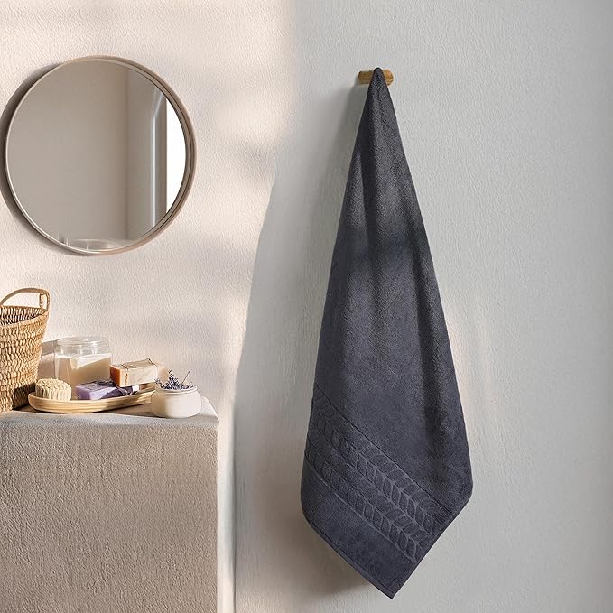 BAGNO MILANO Organic Turkish Cotton Bath Towels, Luxury Jacquard Collection, Certified Organic Highly Absorbent, Soft-Plush Towel Set (Charcoal, 2 Pcs Bath Towel Set)
