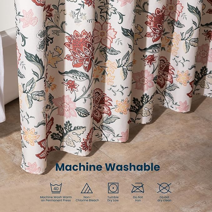 SLEEP ZONE Red Blossom Shower Curtain Waterproof Curtains for Bathroom Decor Bathtub Farmhouse Shower Curtain 72" × 72"