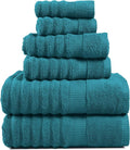 LANE LINEN Towels for Bathroom - Luxury, 100% Cotton Bath Towel Set of 6 - Includes 2 Bath, 2 Hand Towel, 2 Wash Cloths for Body - Zero Twist, Ribbed, Quick Dry Bath Towels for Daily Use - Sea Port