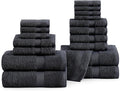 LANE LINEN 100% Ring Spun Cotton Black Bath Towel Set, 18PCs - 6 Hand, 8 Washcloths, 4 Shower Towels - Machine Washable & Sustainably Produced, Ultra Soft, Highly Absorbent & Pet Friendly