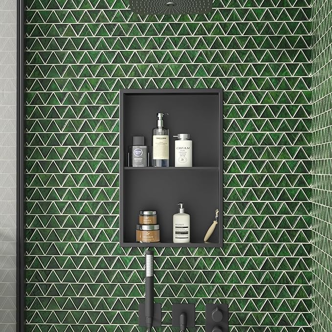 Stainless Steel Shower Niche 24"×14" Matte Black with Shelf No Tiled Needed Niche Shower for Bathroom Wall Recessed Shower Box for Bathroom Storage