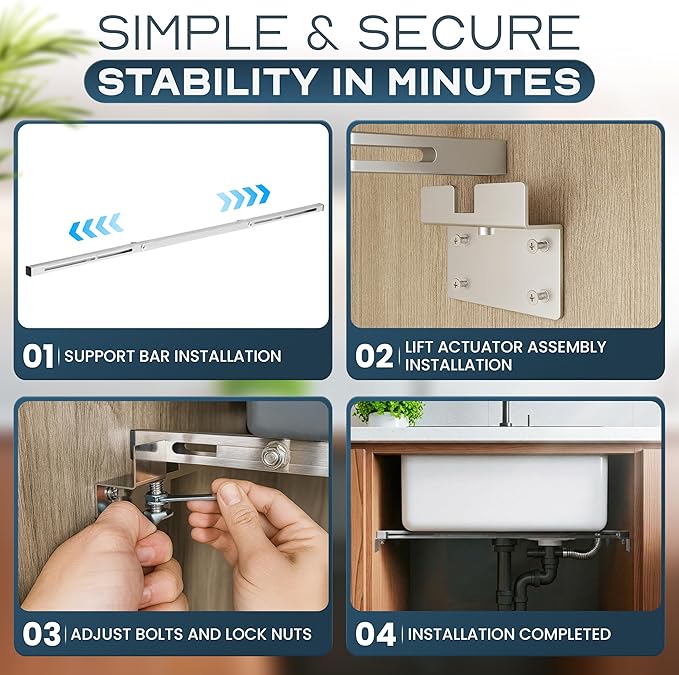 Undermount Sink Brackets Heavy Duty 880 lbs Adjustable Stainless Steel Sink Support Bar 28–39.4 inches (71–100 cm) Horizontal Space Saving Kitchen & Bathroom Installation Parts Kit