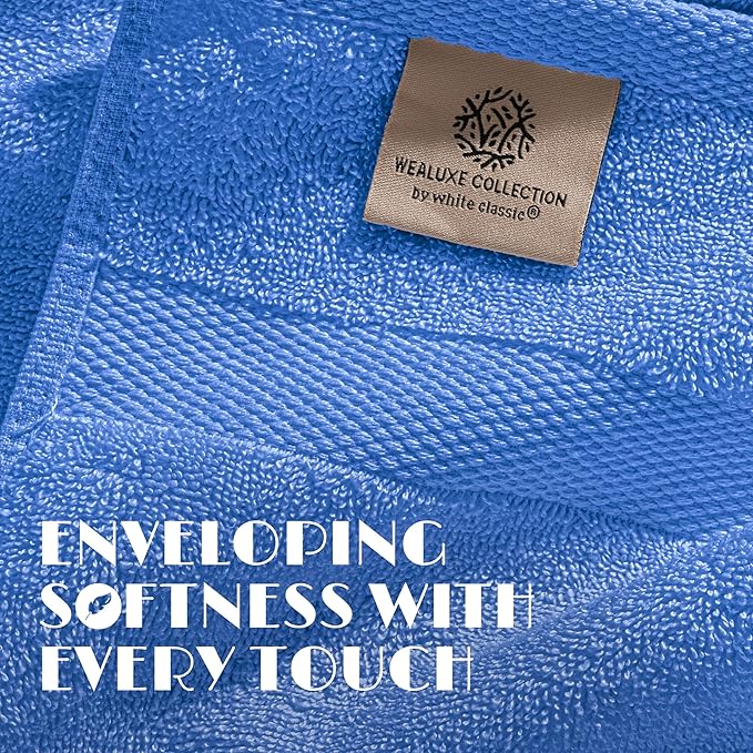White Classic Light Blue Hand Towels for Bathroom [6 Pack] Cotton Hand Towel Bulk for Gym, Kitchen and Spa, 16x27 Inches Soft Highly Absorbent Quick Dry Terry Salon Towels