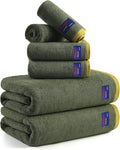 REDKISS 6 Pack Cotton Towel Set with Luxury Embellished Border, 600 GSM Ultra Soft & Highly Absorbent Bath Towels Set with 2 Bath, 2 Hand, 2 Washcloths for Bathroom, Gym, Spa, Hotel, Army Green