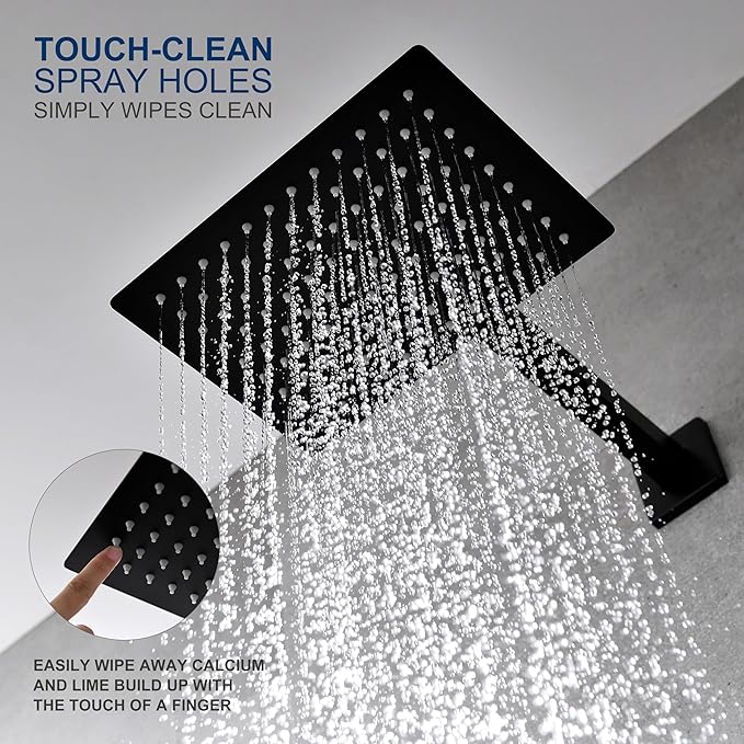 KENES Matte Black Tub Shower Faucet Set Complete with 10-Inch Rainfall Shower Head and Tub Spout, Square Tub and Shower Trim Kit, KE-6024A-2 (Shower Valve Included)