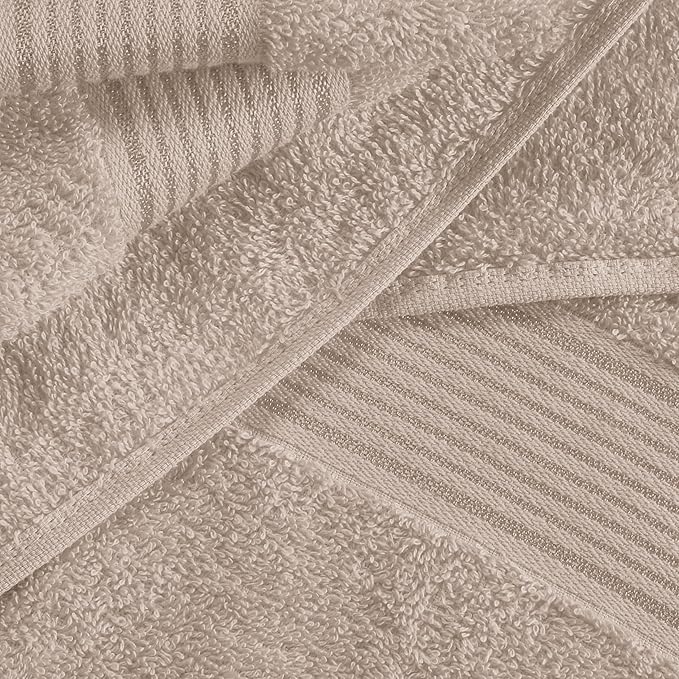 Belizzi Home 100% Cotton Towel Set, Contains 6 Soft Bath Towel, 6 Hand Towels, 12 Wash Cloths - Compact Absorbent Lightweight & Quickdry Towels for Bathroom - 24 Piece Bathroom Towel Set - Tan