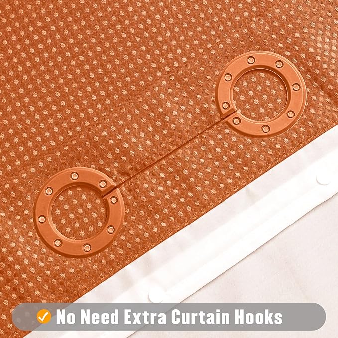 MitoVilla Orange Waffle Small Stall Shower Curtain Liner Set 36 x 74, No Hooks Required Half Size Narrow Fabric Cloth Shower Curtain Set with Snap-in Liner for Modern Bathroom Decor, Burnt Orange