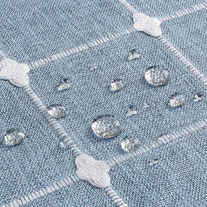 MitoVilla Boho Small Stall Shower Curtain 36 x 72, Blue Narrow Polyester Linen Fabric Shower Curtains for Farmhouse Bathroom Decor, Half Size Cloth Shower Curtain Set with Hooks