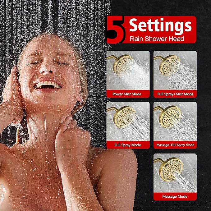 SUMERAIN Brushed Gold Shower System with Filtered Handheld Shower Head, Wall Mounted Shower Faucet Complete Combo with Shower Valve