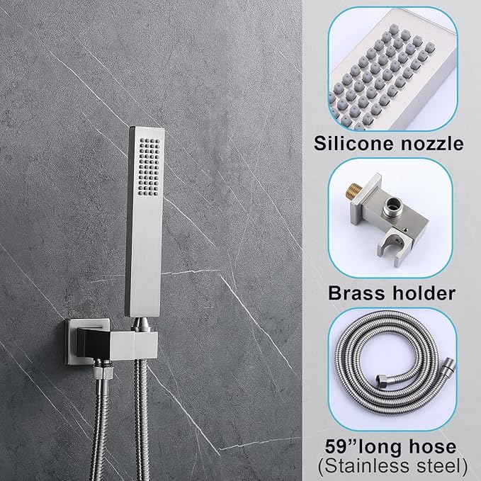 Digital Display Shower System Set 16 Inches Rain Fall Head Temperature Valve Shower Handheld Shower Head Sets for Bathroom Concealed Installation
