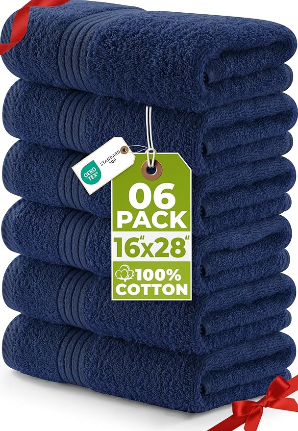 Utopia Towels 6 Piece Premium Hand Towels Set, 16 by 28 inches, 100% Ring Spun Cotton, Lightweight and Highly Absorbent Towels for Bathroom, Travel, Camp, Hotel, and Spa, Navy
