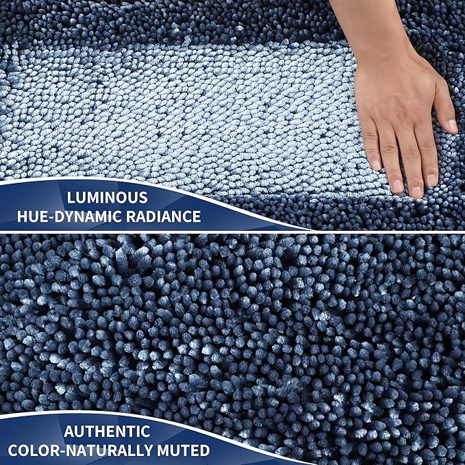 Yimobra Chenille Bathroom Rugs Non Slip, Extra Thick Soft Absorbent Bath Rug, Machine Washable Quick Dry Bath Mat for Bathroom Floor, Tub and Shower, Home Decor Accessories, 24x17, Light Blue