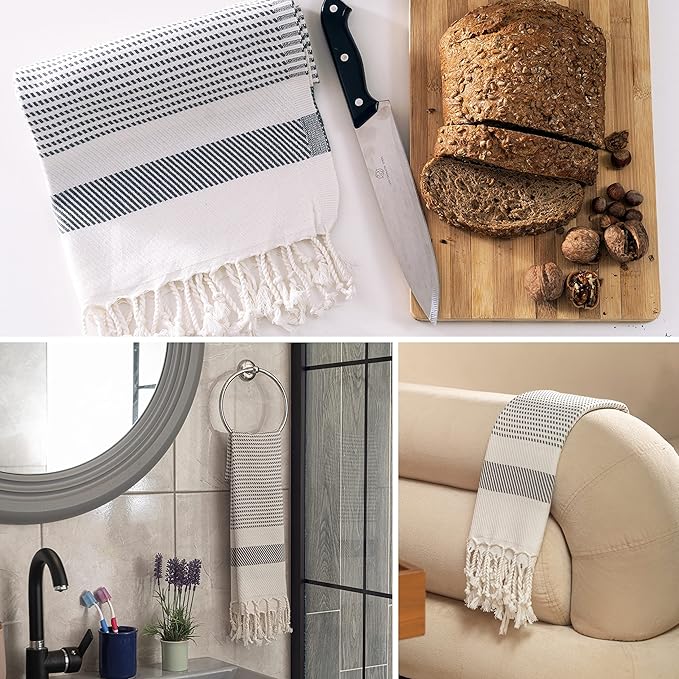Ruvy Home Basics Turkish Hand Towels for Bathroom Set of 2 | 18"x40", Cotton | Decorative Towel for Bathroom, Kitchen, Dishcloth, Tea, Yoga, Face, Gym - Light Grey