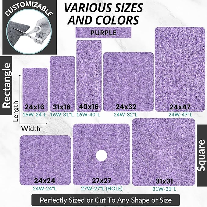 Enkosi Loofah Shower Mat with Drain Hole – Cushioned Anti-Slip Square Bath Mat for Showers, and Bathroom Floors – Textured PVC, Non Slip Safety Pad for Walk-in Stalls and Wet Areas (27x27 Purple)
