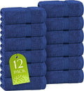 White Classic Navy Washcloths Set for Body and Face Towel, Cotton Wash Cloths Bulk 12 Pack, Spa Fingertip Wash Clothes 12x12 Inch, Soft Absorbent Gym Towels
