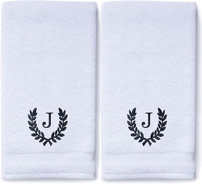 Decorative and Monogrammed Hand Towels for Bathroom Kitchen Makeup | Personalized Gift for Wedding-Bridal | Roman Font Custom Luxury Turkish Towel | Spa Collection, Oversized, 16 X 30 Inch, Set of 2