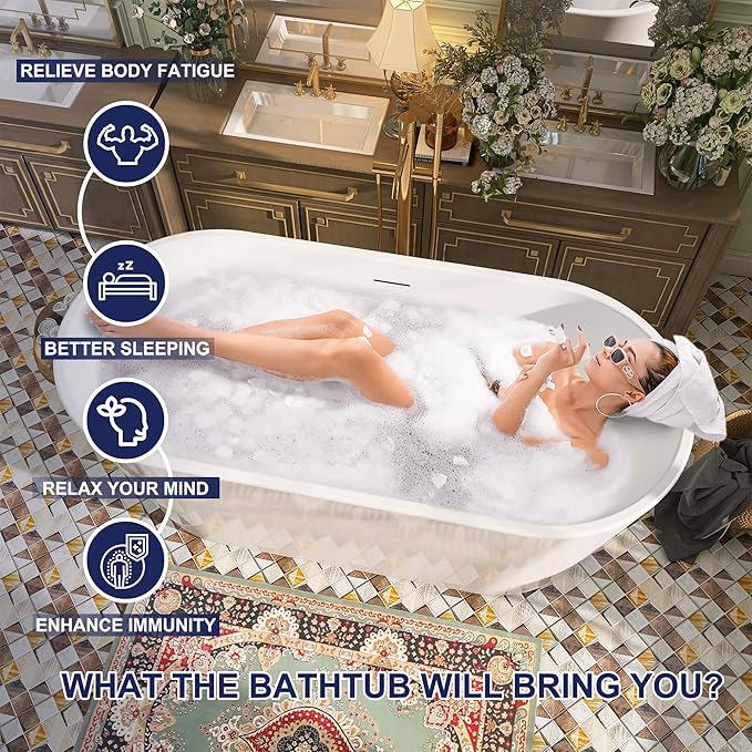 59" Acrylic Free Standing Tub, Stand Alone Tub, Freestanding Bathtub, Soaking Bathtub, cUPC Certified, SW(Glossy White)