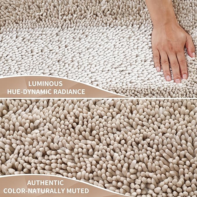 Yimobra Chenille Bathroom Rugs Non Slip, Extra Thick Soft Absorbent Bath Rug 31.5x20 Inch, Machine Washable Quick Dry Bath Mat for Bathroom Floor, Tub and Shower, Home Decor Accessories, Khaki
