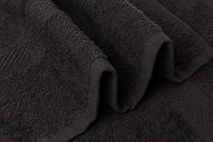 BIOLINEN Cotton Salon Towels Set 15"x25" Pack of 24 Ultra Soft 100% Cotton Gym Towel Hand Towel White Black Daily Usage Maximum Softness Absorbency for Home Gym Spa, Easy Care (Black)