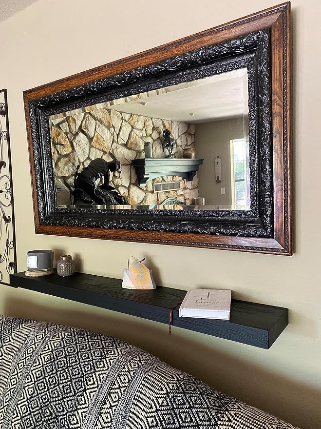 joelsantiques - 72 Inch Wooden Floating Shelves for Wall - 72x10x2 in - Made of Natural Wood - Long Heavy Duty Rustic Wall Shelves for Bedroom - Perfect for Living Room, Kitchen - Black