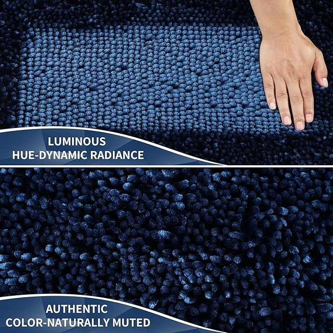 Yimobra Chenille Bathroom Rugs Non Slip, Extra Thick Soft Absorbent Bath Rug, Machine Washable Quick Dry Bath Mat for Bathroom Floor, Tub and Shower, Home Decor Accessories, 24x17, Navy Blue