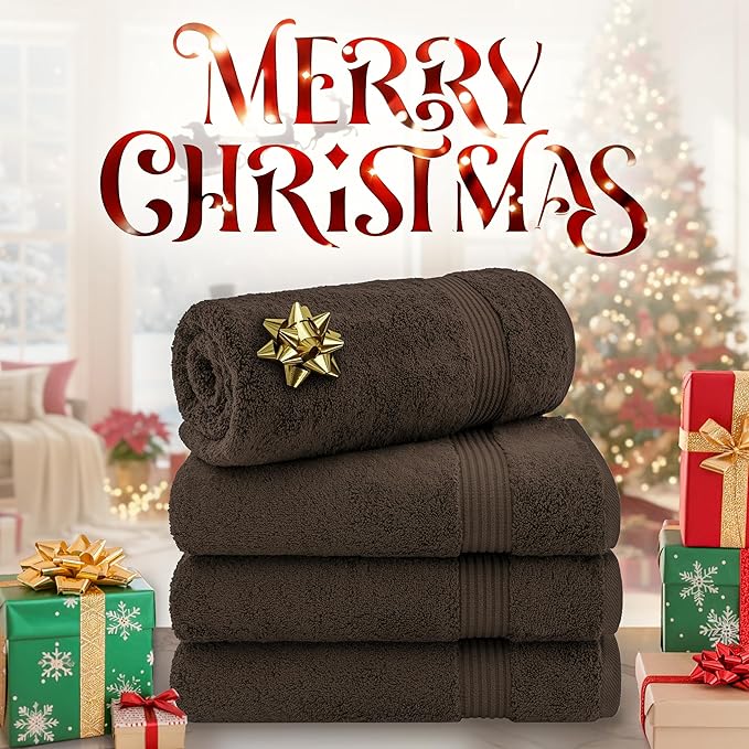 Cotton Paradise 4 Piece Turkish Bath Towels for Bathroom, 100% Cotton Extra Large Soft Plush Towels Bathroom Set, Brown