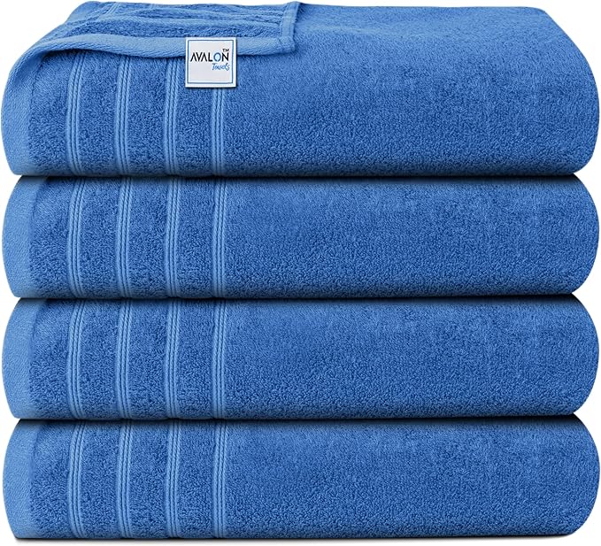 Avalon Towels Bath Towels Set of 4, Size 30 x 60 Inches, Highly Soft and Absorbent, Quick Drying, Lightweight, Perfect for Daily Use (Blue)