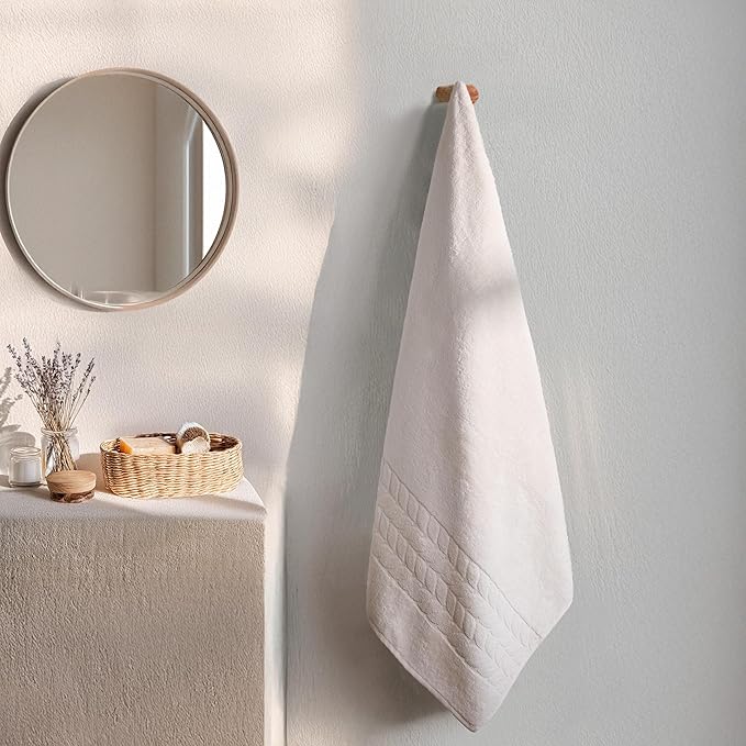 BAGNO MILANO Organic Turkish Cotton Bath Towels, Luxury Jacquard Collection, Certified Organic Highly Absorbent, Soft-Plush Towel Set (Cream, 4 Pcs Hand Towel Set)