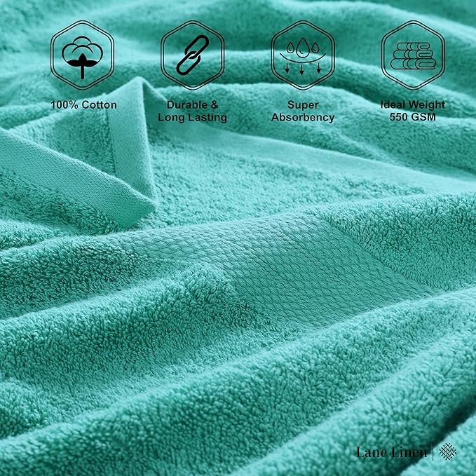 LANE LINEN Bathroom Towels Set (4 Pack)- 100% Cotton Luxury Bath Towels for Bathroom, Soft Shower Towels, Quick Dry Turkish Bath Towels, Super Absorbent Hotel Quality Bath Towel Set (28"x 54")- Teal