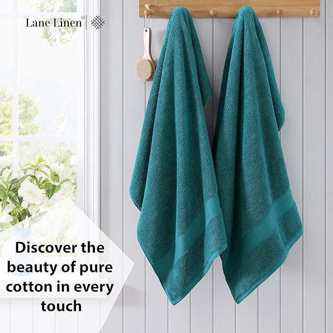 LANE LINEN Premium 4 Pack Bath Towels Set (28"x54") - 100% Ring Spun Cotton, Large Cotton Towels for Bathroom - Durable, Quick Dry, Soft & Absorbent Bath Towel - Perfect Family Set - Sea Port