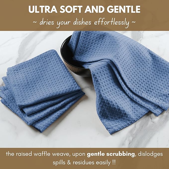 Native Fab 100% Cotton Kitchen Towels - 12 Pack, 16"x26", Absorbent, Quick-Dry, Durable, Washable Tea Towel with Hanging Loop - Cleaning Dish Towels for Home, Restaurant, Bar, Everyday Use, Light Blue