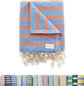 Large Turkish Beach Towel, Striped Denim Blue & Orange - 37'' x 67'' - Super Soft & Lightweight - Quick Dry Sand Free Travel Towels for Beach or Bath - Gifts