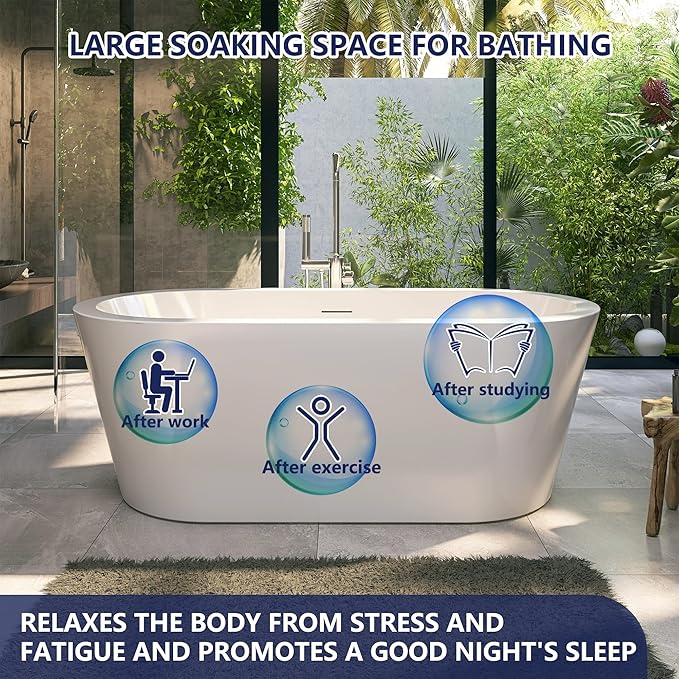 64" Acrylic Free Standing Tub, Stand Alone Tub, Freestanding Bathtub, Soaking Bathtub, cUPC Certified, LT(Glossy White)