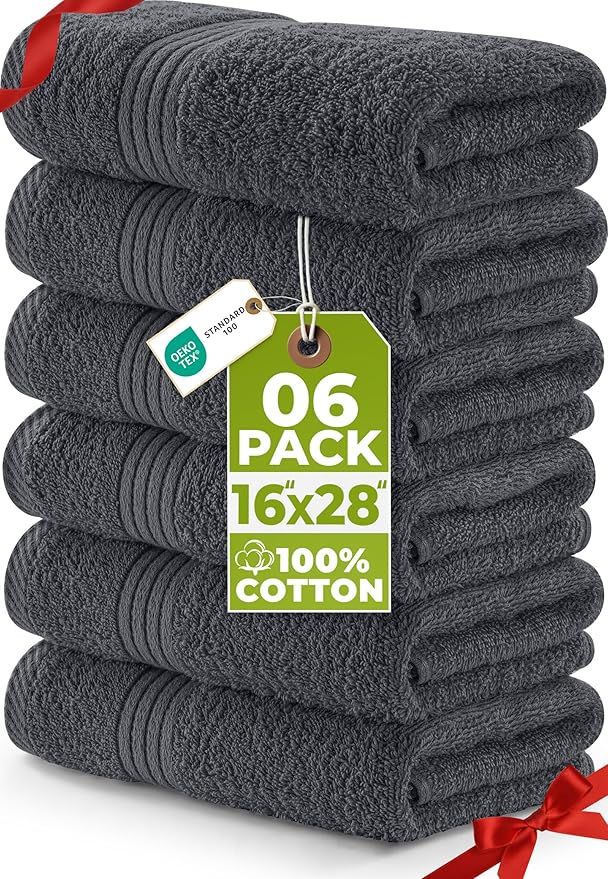Utopia Towels 6 Piece Premium Hand Towels Set, 16 by 28 inches, 100% Ring Spun Cotton, Lightweight and Highly Absorbent Towels for Bathroom, Travel, Camp, Hotel, and Spa, Grey