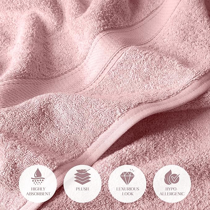 Superior Egyptian Cotton Pile 6 Piece Towel Set, Includes 2 Bath, 2 Hand, 2 Face Towels/Washcloths, Ultra Soft Luxury Towels, Thick Plush Essentials, Guest Bath, Spa, Hotel Bathroom, Tea Rose