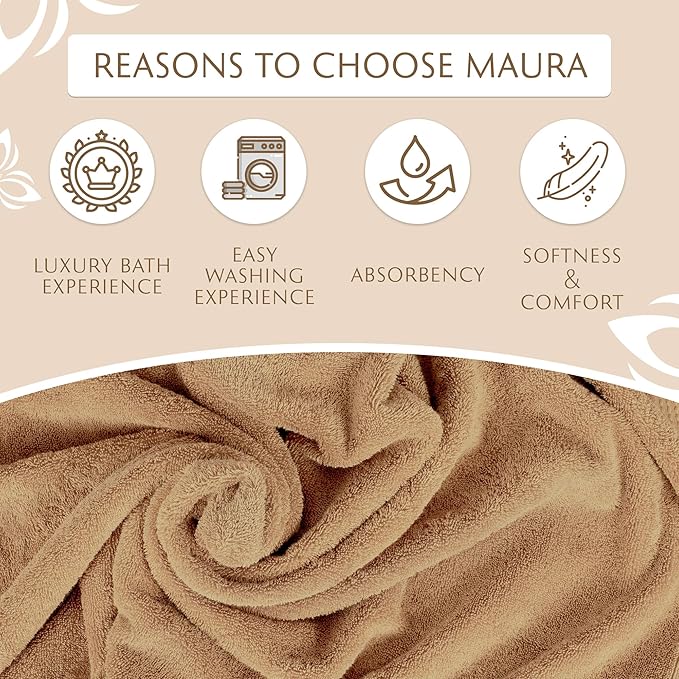 MAURA Biege Bath Towel Set of 8 for Bathroom. Turkish Cotton Luxury Bath Towels. Extra Large, Thick, Plush & Soft. Hotel & Spa Quality - Brown
