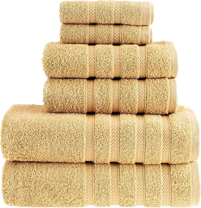 HALLEY Turkish Towels Set (6 Pieces) 650 GSM Highly Absorbent Super Soft 100% Cotton - 2 Bath Towels, 2 Hand Towels 2 Washcloths (Yellow)
