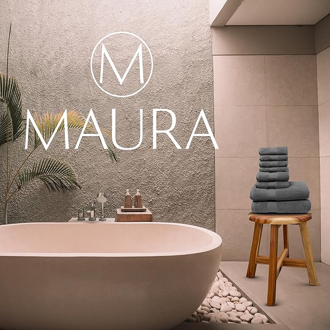 MAURA Grey Bath Towel Set of 8 for Bathroom. Turkish Cotton Luxury Bath Towels. Extra Large, Thick, Plush & Soft. Hotel & Spa Quality - Space Gray