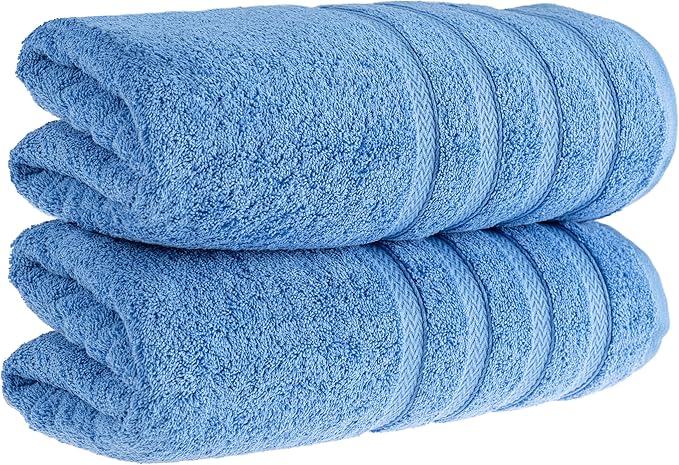 HALLEY Turkish 2 Pack Premium Bath Towels (2 Pieces) 650 GSM Highly Absorbent Super Soft 100% Cotton - 2 Bath Towels (Blue)