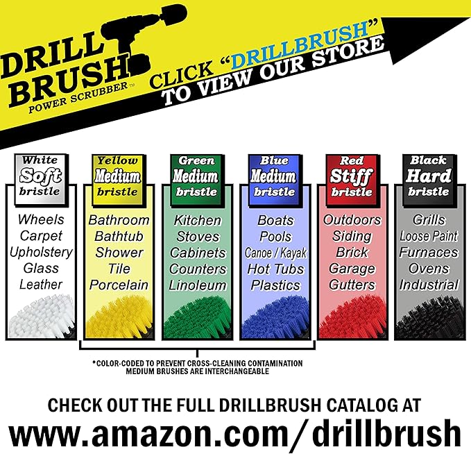 Drill Brush Power Scrubber - Drill Powered Scrub Brush Set - Rug and Carpet Stain Spot Cleaner - Small Round Brush - Spin Brush Set - Glass Cleaner - Upholstery and Leather Brush - Garden - Deck