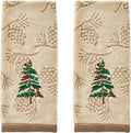 SKL Home Christmas/Winter Seasonal Fir 100% Cotton Embroidered 2pc Hand Towel Set, Decorative Jacquard for Bath/Kitchen/Bar, Wheat